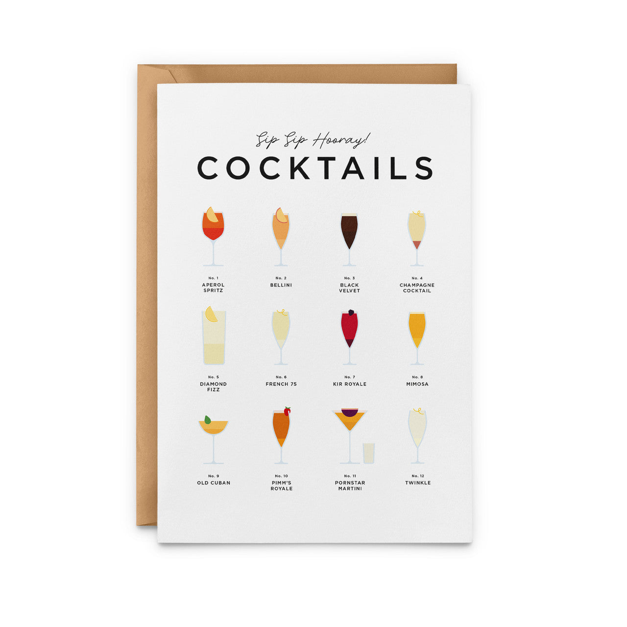 Sip-Sip-Hooray-Cocktails-Card from Everlong Print Co. Made in England.