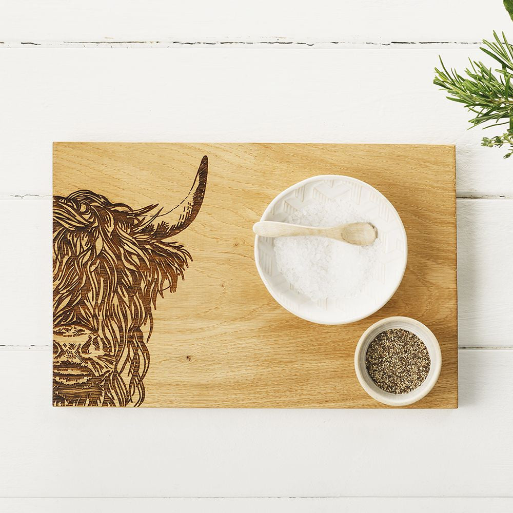 Highland Cow Oak Serving Board - 12in