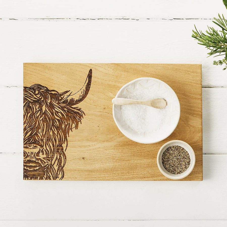 Highland Cow Oak Serving Board - 12in