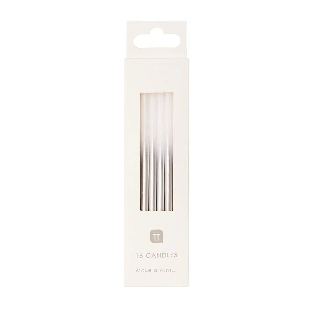 White and Silver Birthday Candles - 16 pack