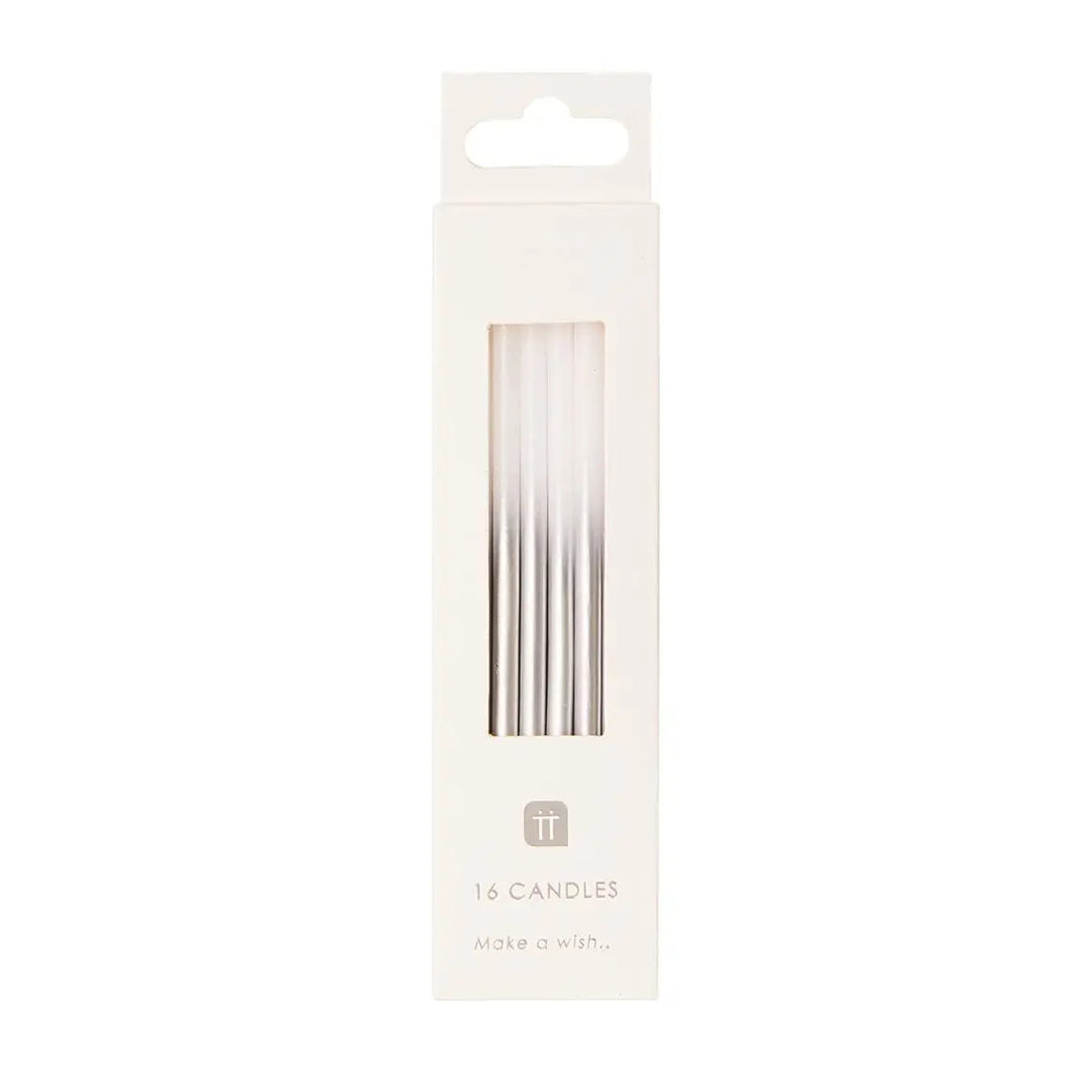White and Silver Birthday Candles - 16 pack