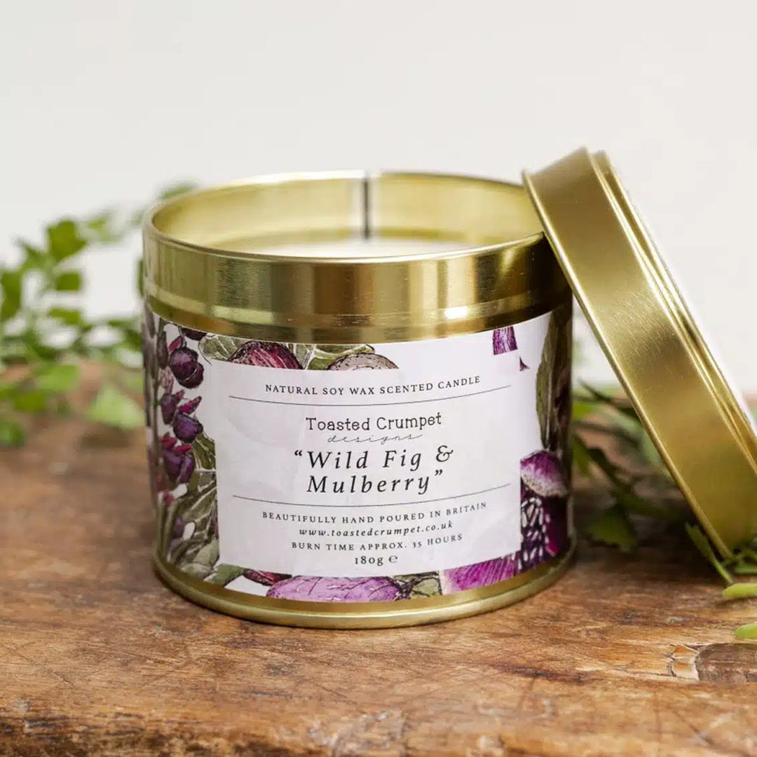 Wild Fig & Mulberry Candle in a Matt Gold Tin by Toasted Crumpet.