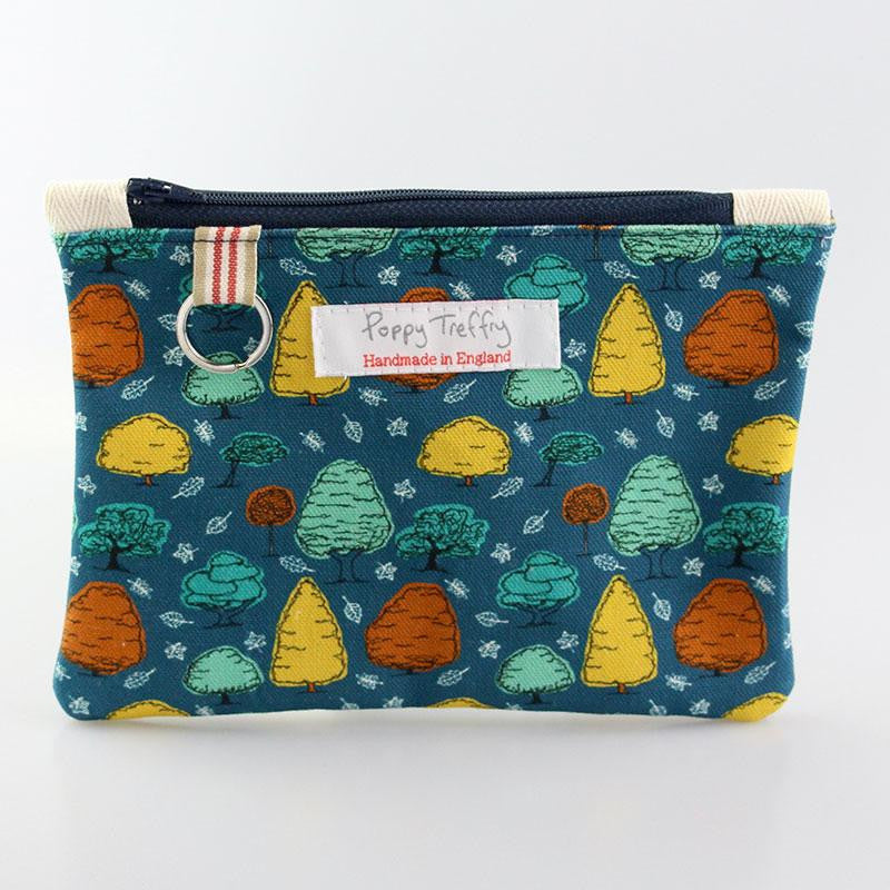 Trees Flat zip pouch with Keyring by Poppy Treffry.