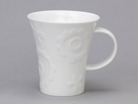 Repeat Repeat's White Bone China Flute Daisy Mug. Made in England.