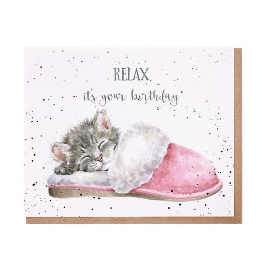 'The Sleeping Kitten' Birthday Greetings Card by Hannah Dale for Wrendale Designs.