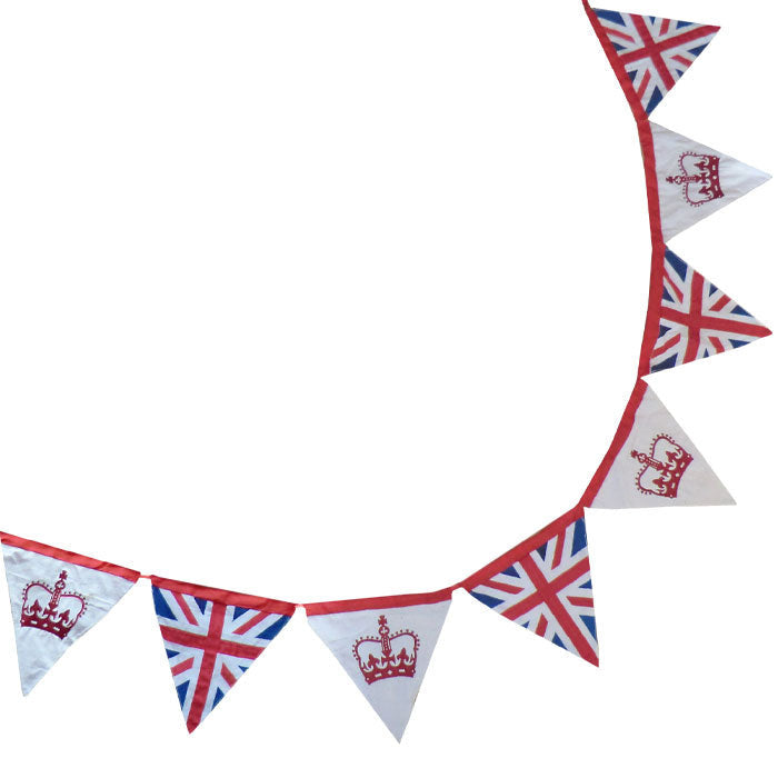 Crown and Union Jack Embroidered Cotton Bunting.