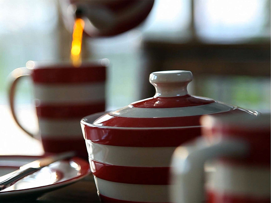 Cornishware Striped Butter Dish - red