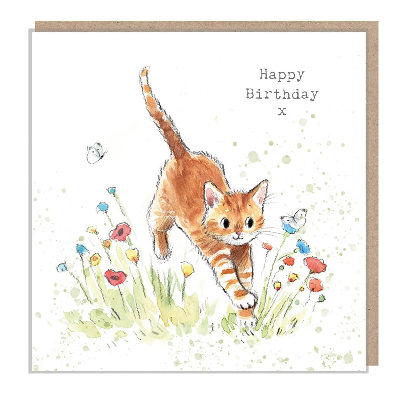 Cat Jumping through Flowers Happy Birthday Greetings Card by Paper Shed Design Card by Paper Shed Design