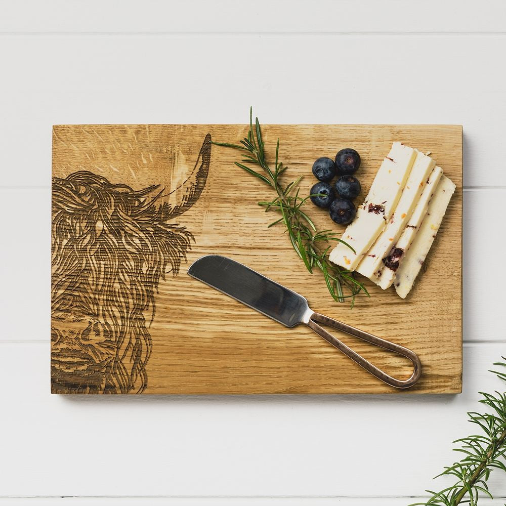Highland Cow Oak Cheese Board & Knife Set