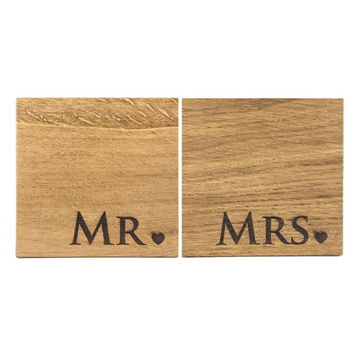 Mr & Mrs Oak Coasters by Scottish Made.