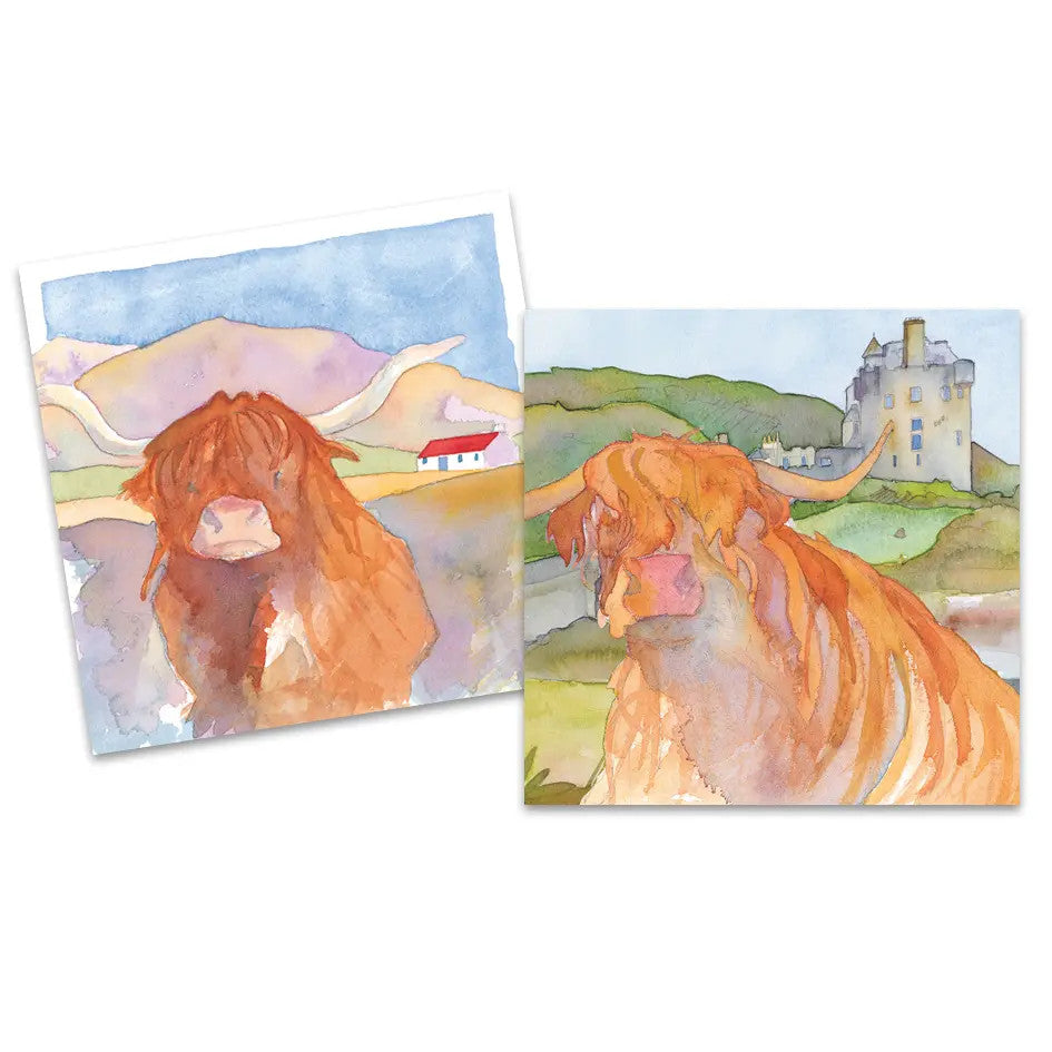Highland Coos pack of 10 Mini Notecards by Emma Ball.
