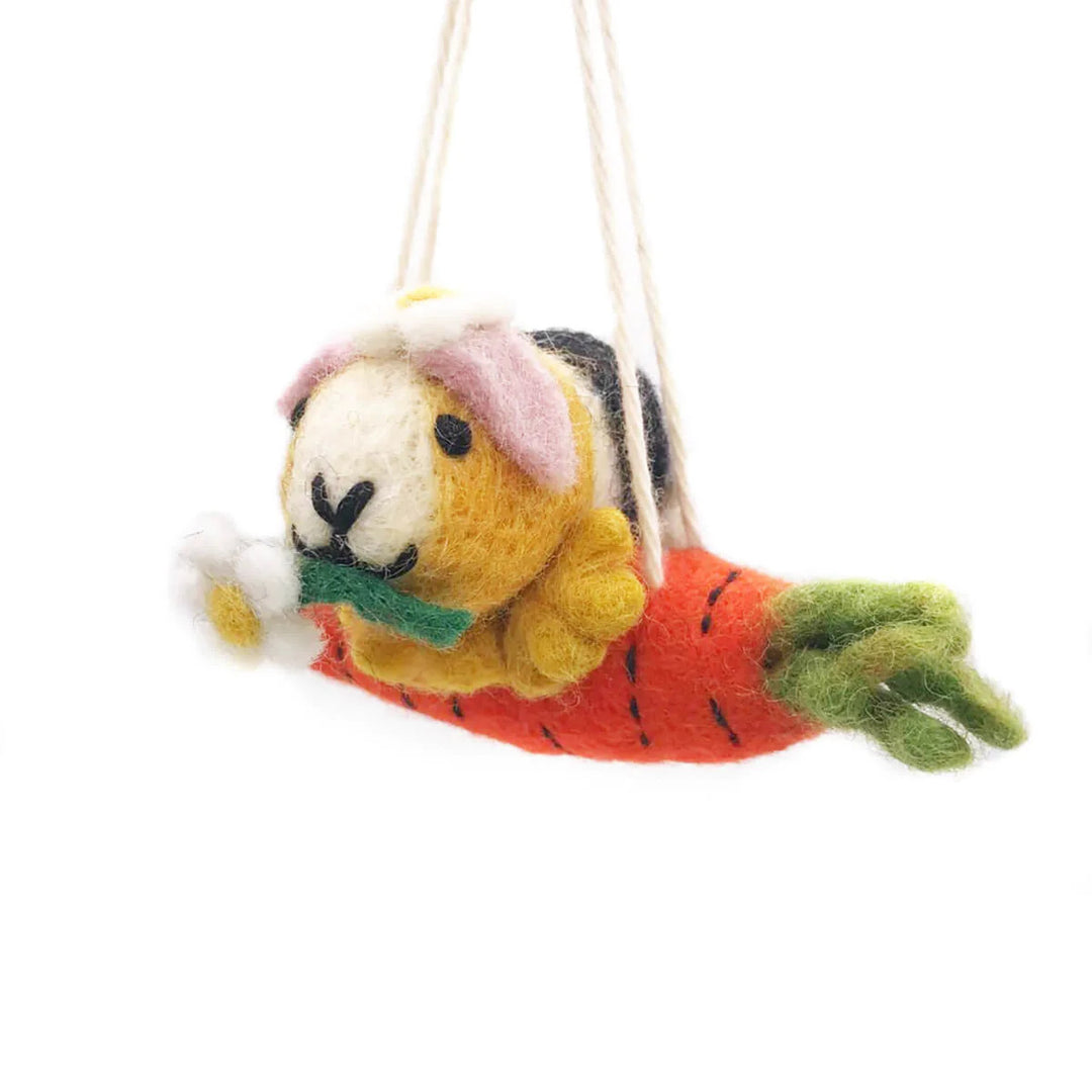 Guinea Pig on a Carrot Swing by Amica Felt