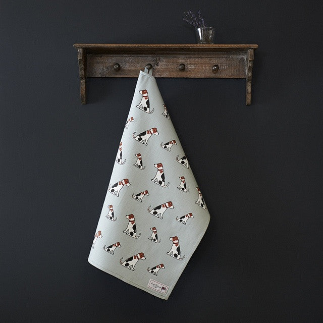 Organic cotton tea towel covered in Jack Russells from Sweet William Designs.