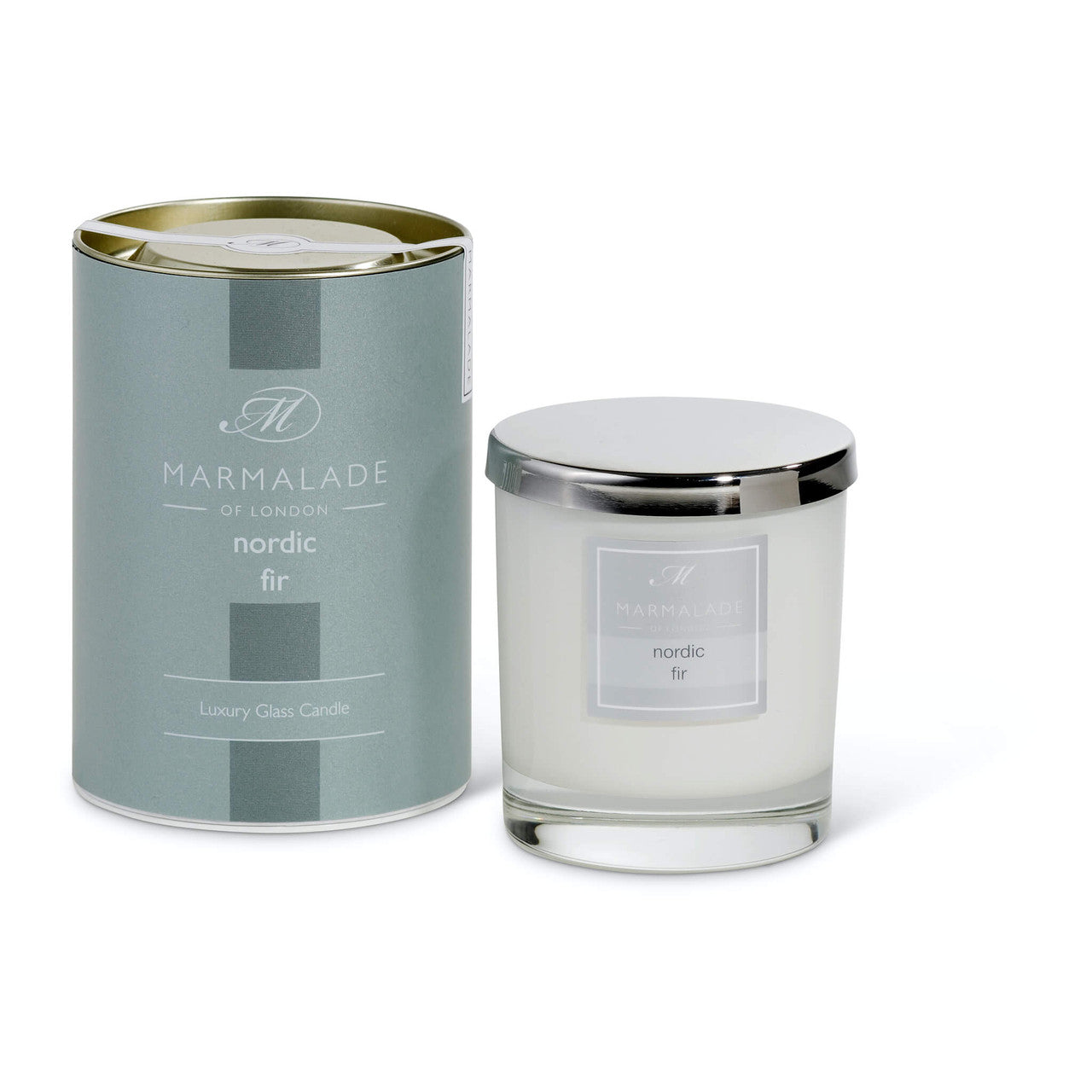 Nordic Fir glass candle from Marmalade of London.