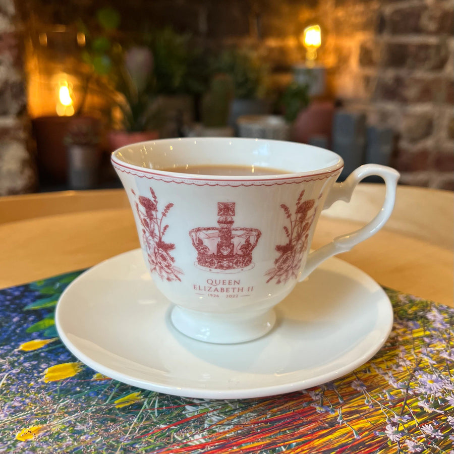 Queen Elizabeth II Commemorative China Cup & Saucer by Victoria Eggs