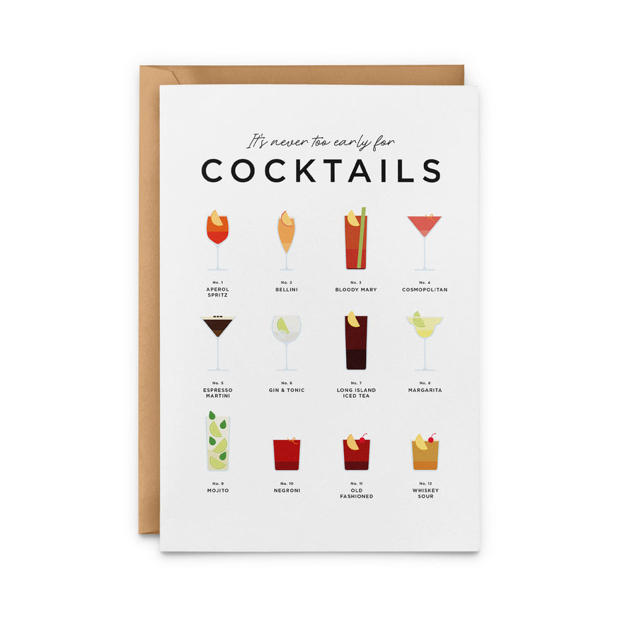 It's Never Too Early for Cocktails-Card from Everlong Print Co. Made in England.