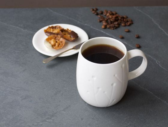 Repeat Repeat's White Bone China Quinto Cotton mug. Made in England.