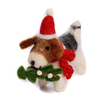 Fox Terrier with Mistletoe Felt Decoration
