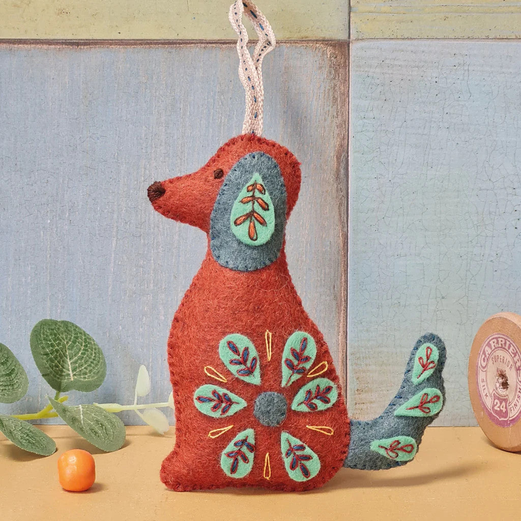 Folk Embroidered Dog Felt Cratf Mini by Corinne Lapierre