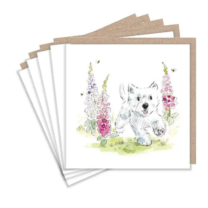 Set of 5 Westie and Foxgloves Notecards by Paper Shed Designs