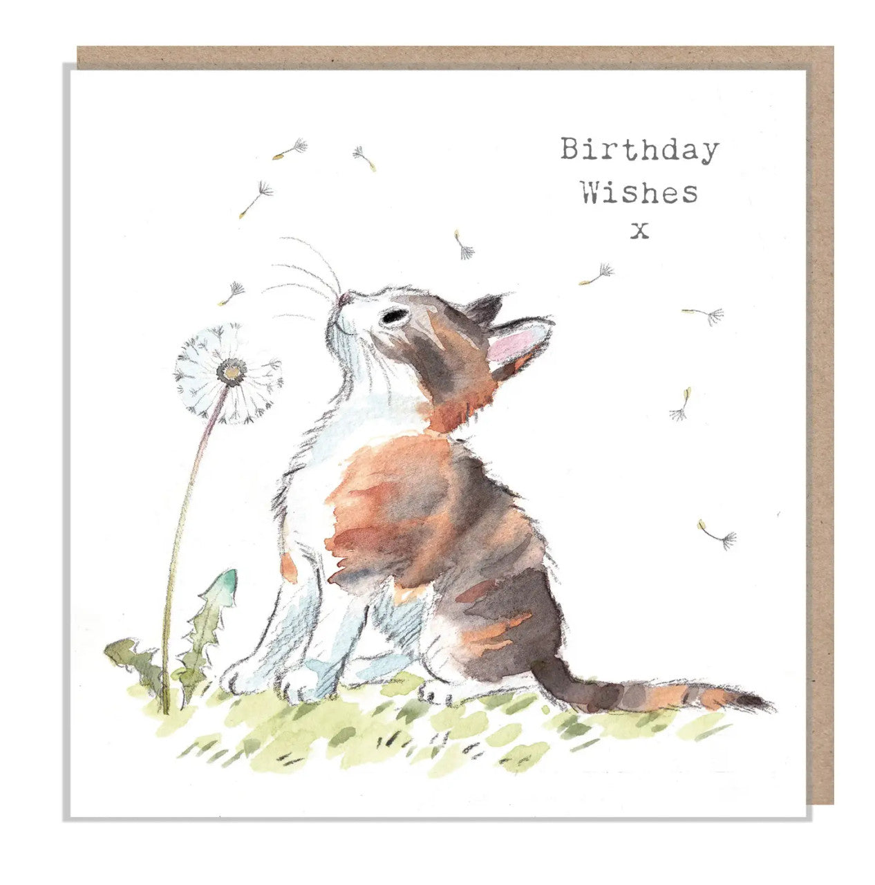 Cat with Dandelion Happy Birthday Greetings Card by Paper Shed Design