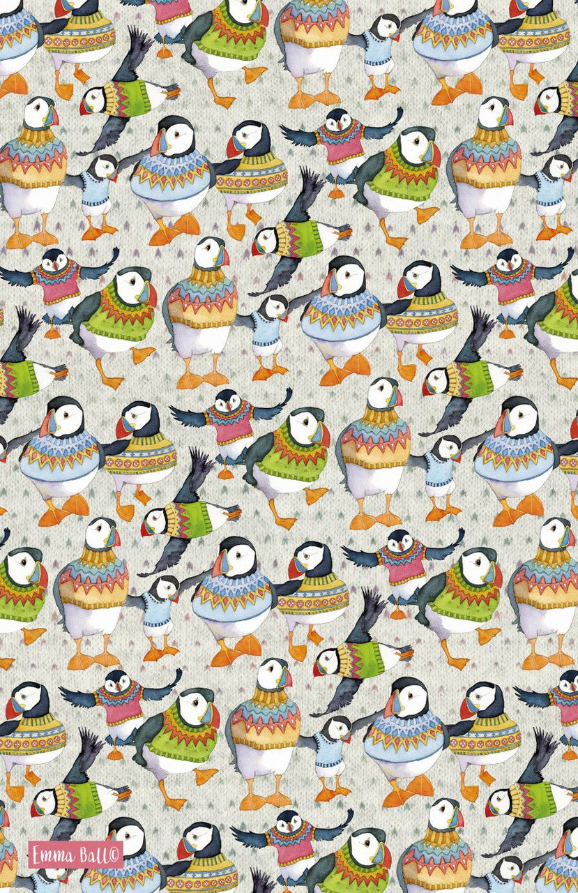 Woolly Puffins 100% Cotton Tea Towel from Emma Ball.