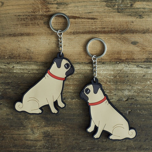 PVC Double-Sided Mischievous Mutts Key Ring - Pug