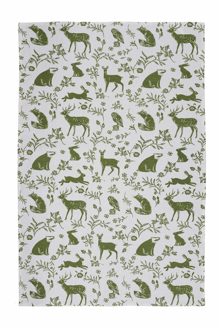 Forest Friends Sage Cotton Tea Towel Twin Pack by Ulster Weavers