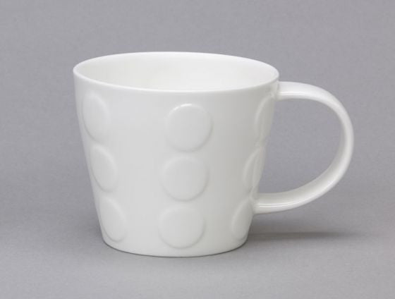 Repeat Repeat's White Bone China Tubby Spot mug. Made in England.