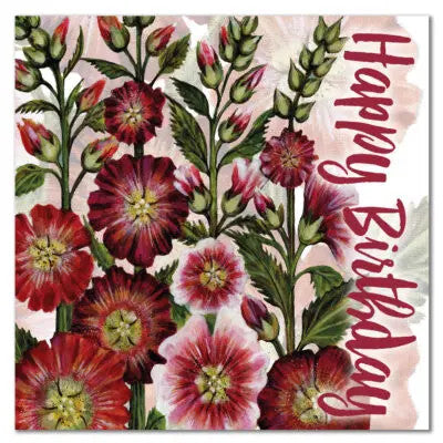 Hollyhocks Birthday  Greetings Card by Caroline Cleave for Emma Ball.