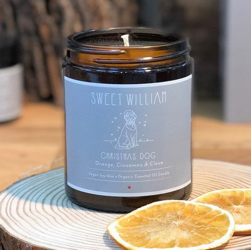 100% organic vegan Christmas Dog candle from Sweet William Designs.