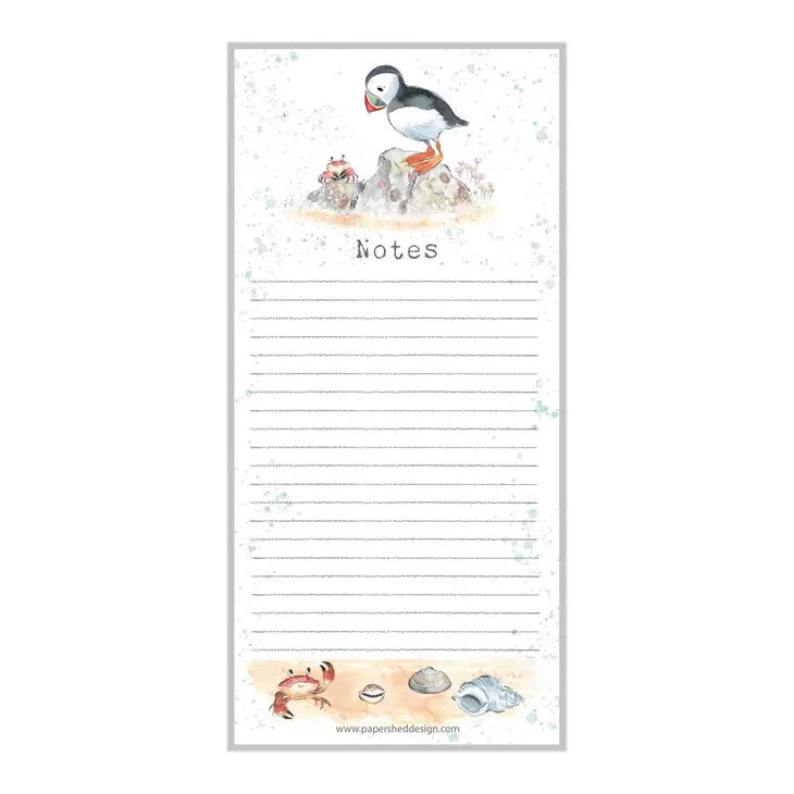 Puffin and Crab Lined Magnetic Notepad by Paper Shed Designs.