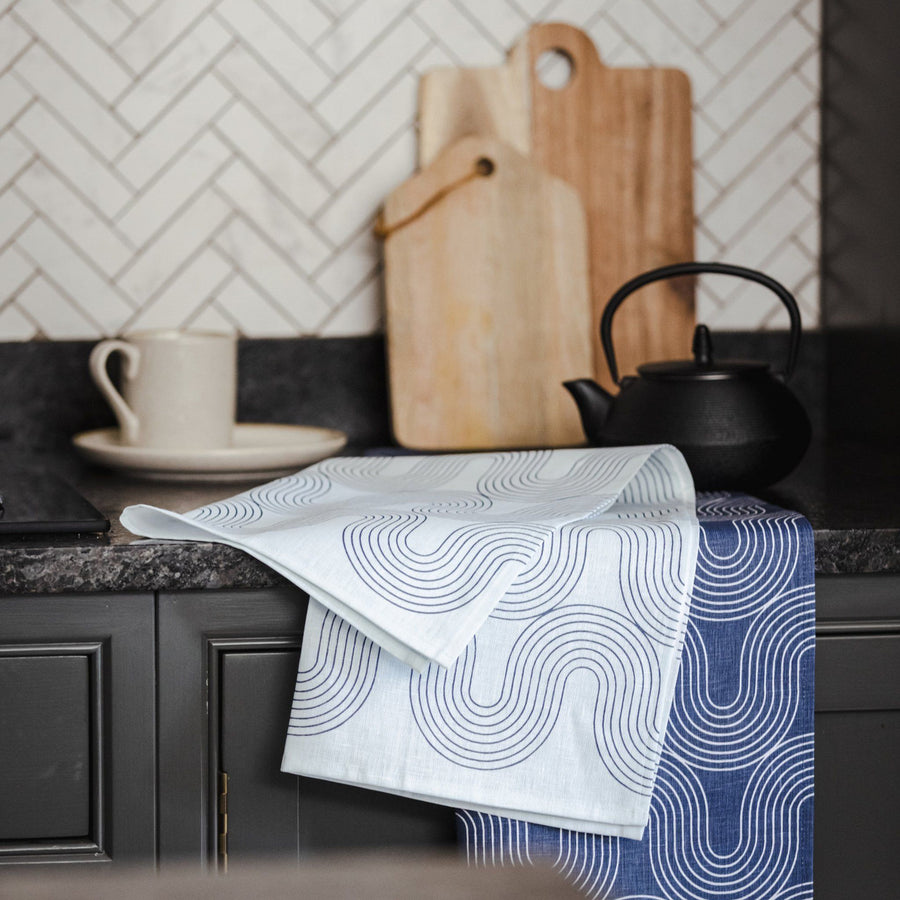 Set of 2 100% cotton  Ulster Weaver tea towels in the Causeway Geo pattern.