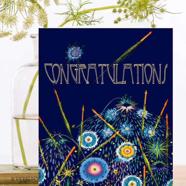 Fireworks Congratulations Glitter Card by Madame Treacle.