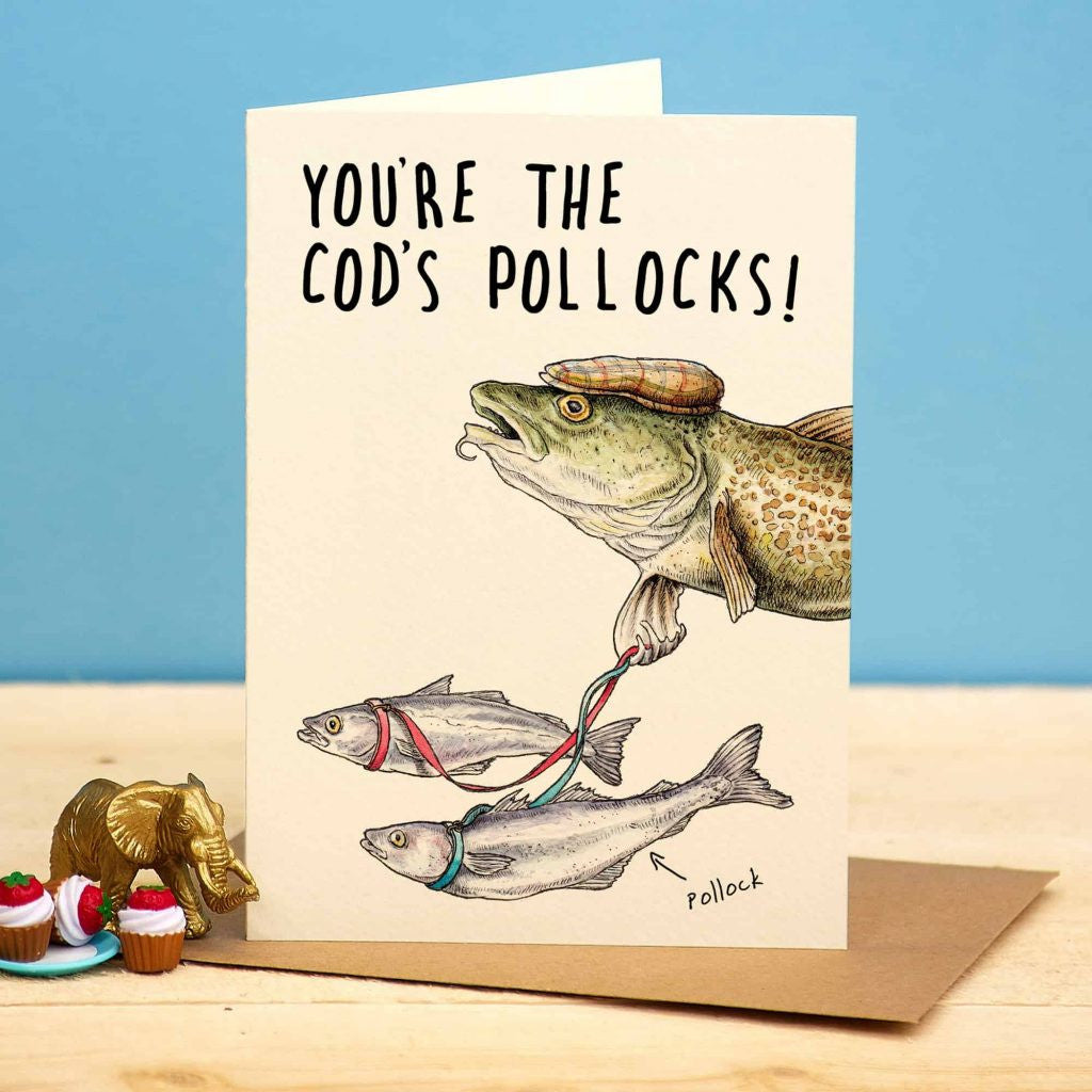 Cod's Pollocks Greetings Card by Bewilderbeest.