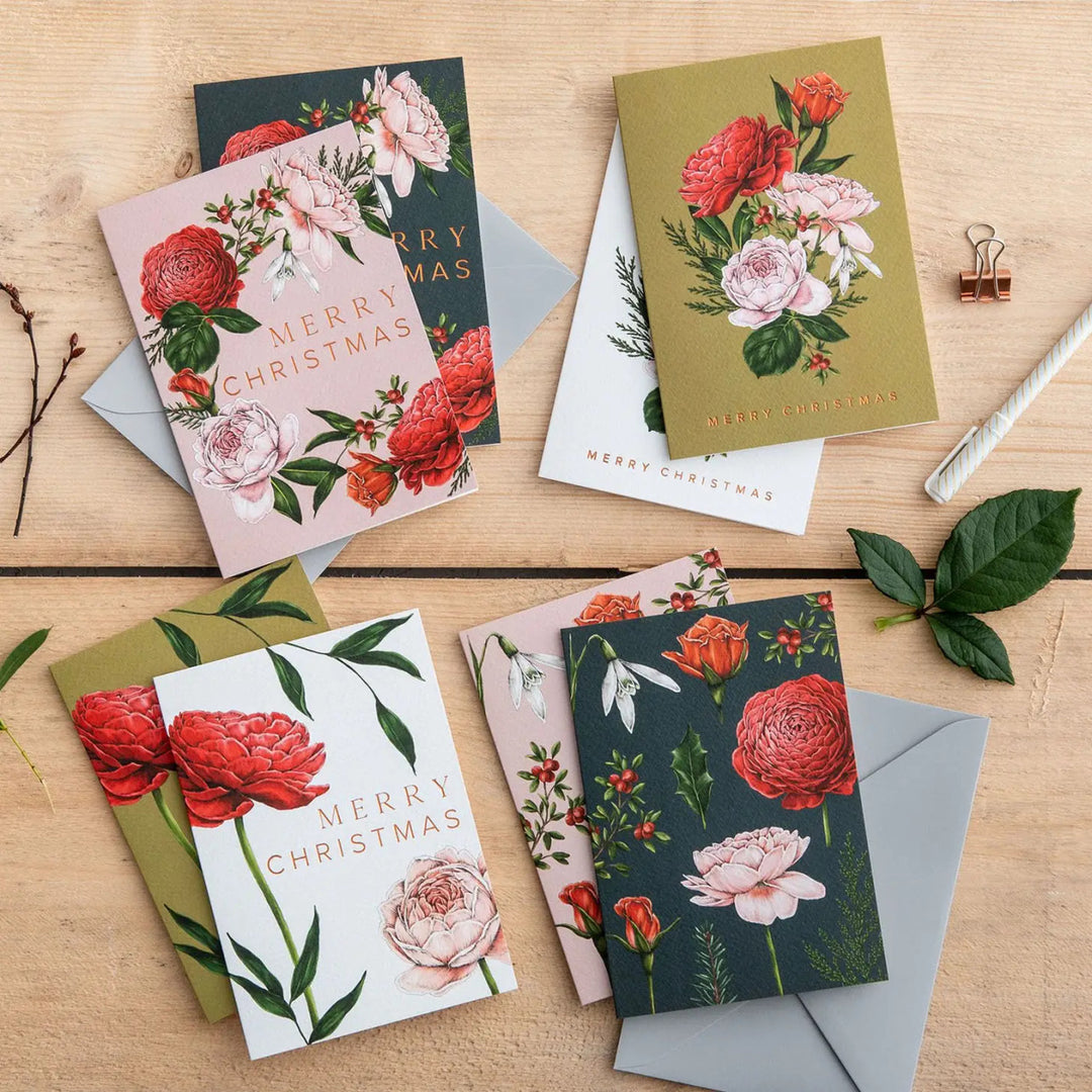 Berry Roses Range - Box of 8 Luxury Botanical Christmas Cards