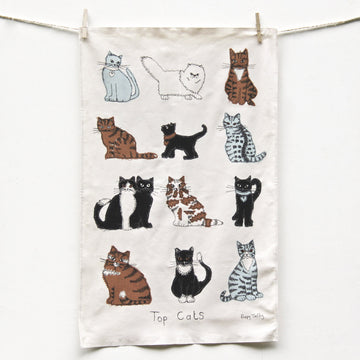 Poppy Treffry Cats 100% cotton tea towel. Image