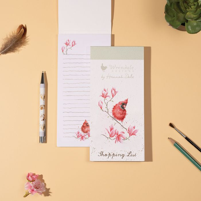 'Magnolia'Cardinal Shopping List Pad by Hannah Dale for Wrendale Designs.