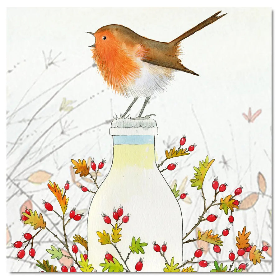 Milk Bottle Robin Pack of 6 Christmas Cards