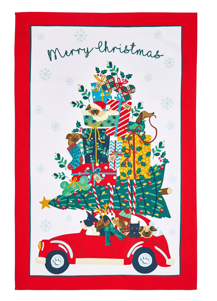 Hound Dog Christmas 100% cotton tea towel from Ulster Weavers.