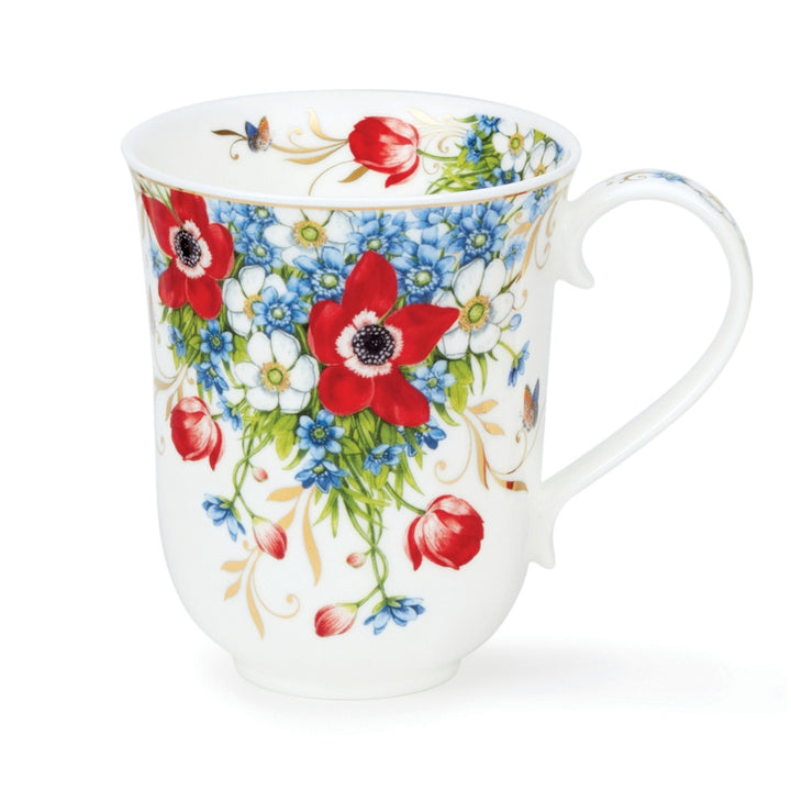 Dunoon Fine Bone China Braemar Vintage Garden Mug - Anemone. Handmade in England.