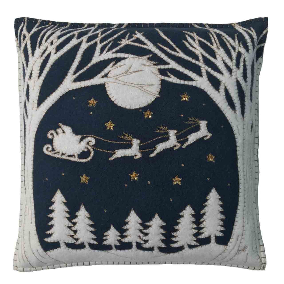 Jan Constantine Christmas Eve hand-embroidered felt cushion.