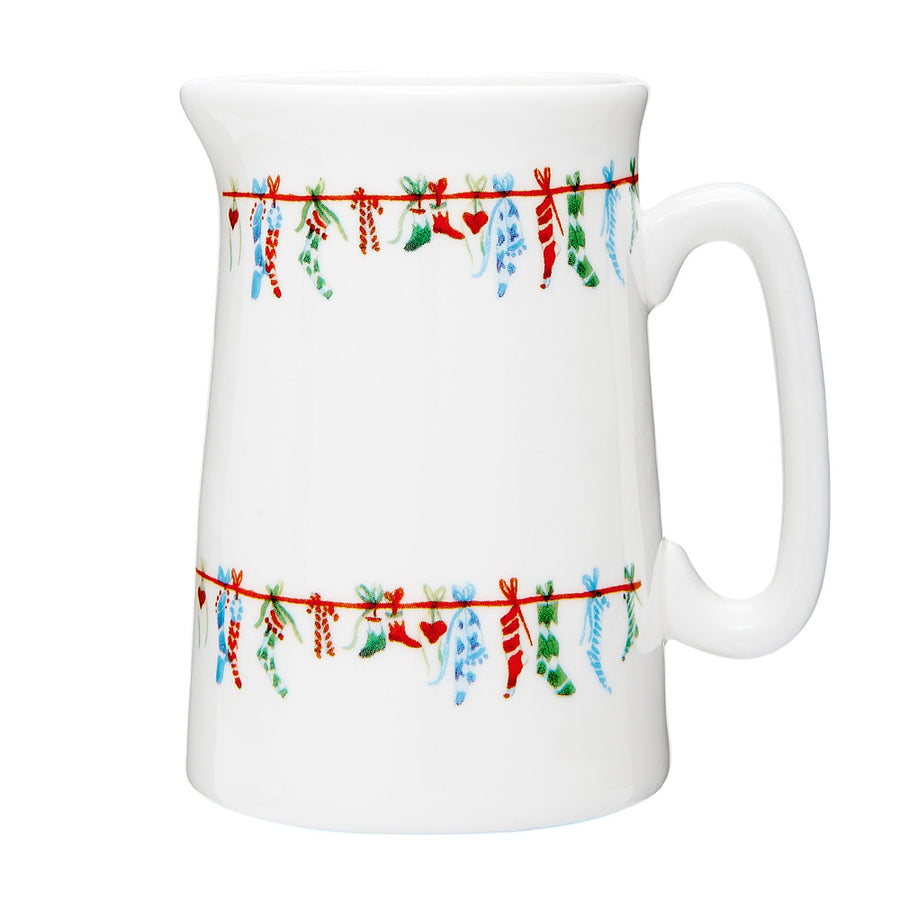 Christmas Stocking Bone China Small Jug by Jane Abbott
