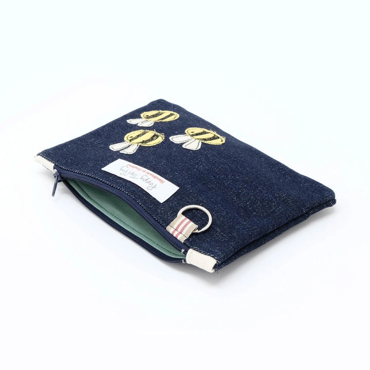 Busy Bee Flat Embroidered Zip Pouch with Keyring