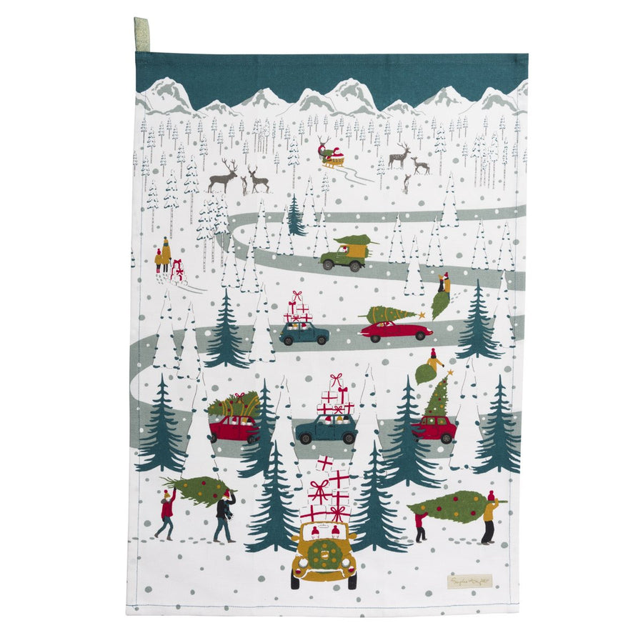Sophie Allport Home for Christmas Car Scene Tea Towel