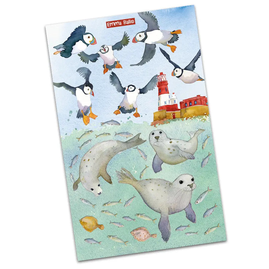 Swimming Seals Tea Towel by Emma Ball