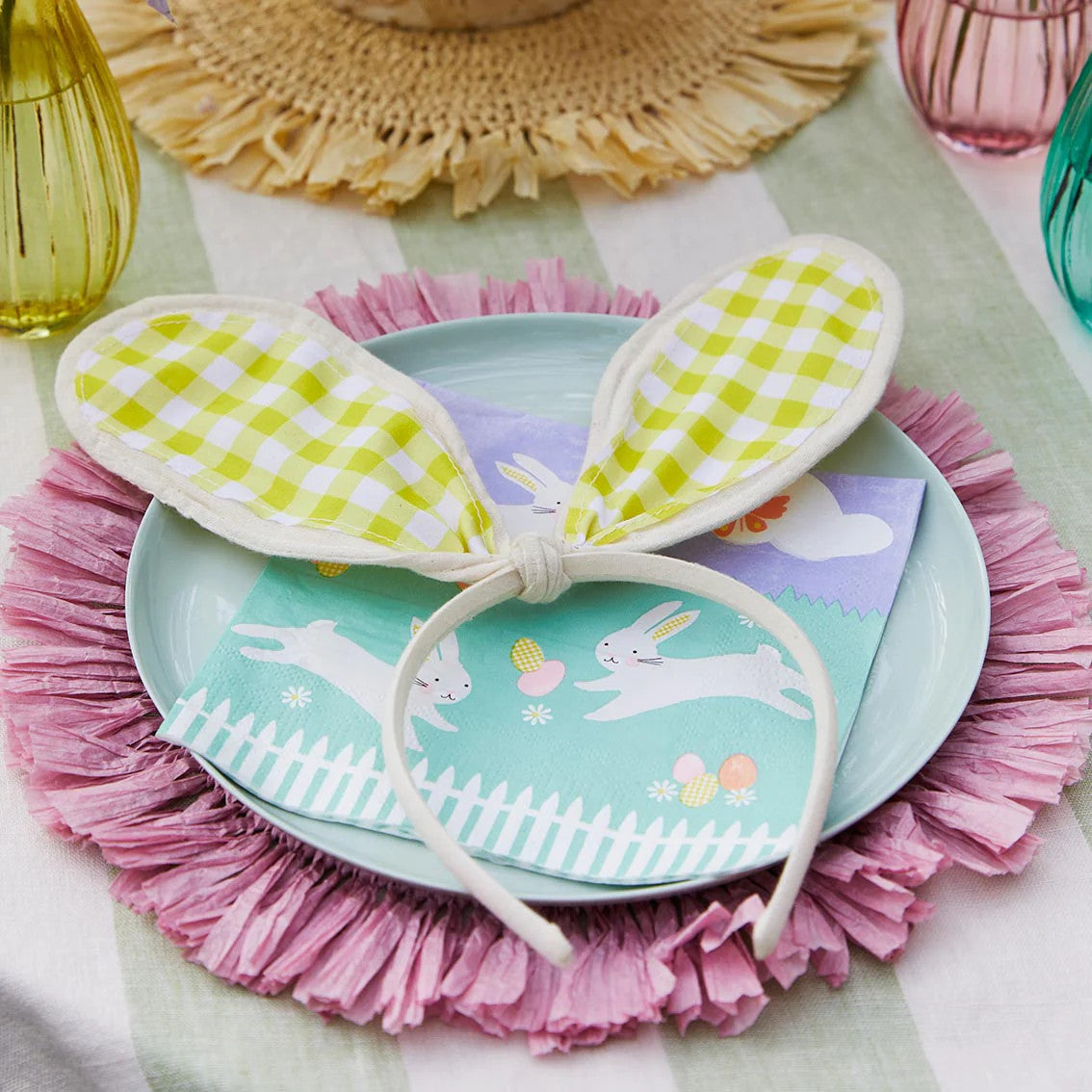 Yellow Gingham Ears Headband by Talking Tables.
