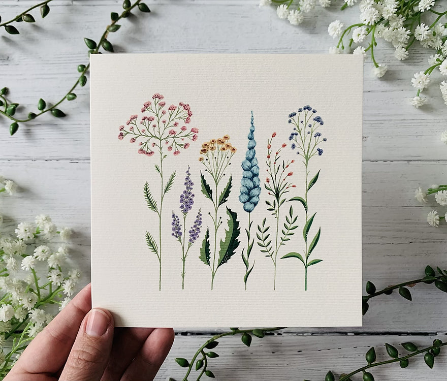 Pastel Wildflowers Greeting card by Becky Amelia.