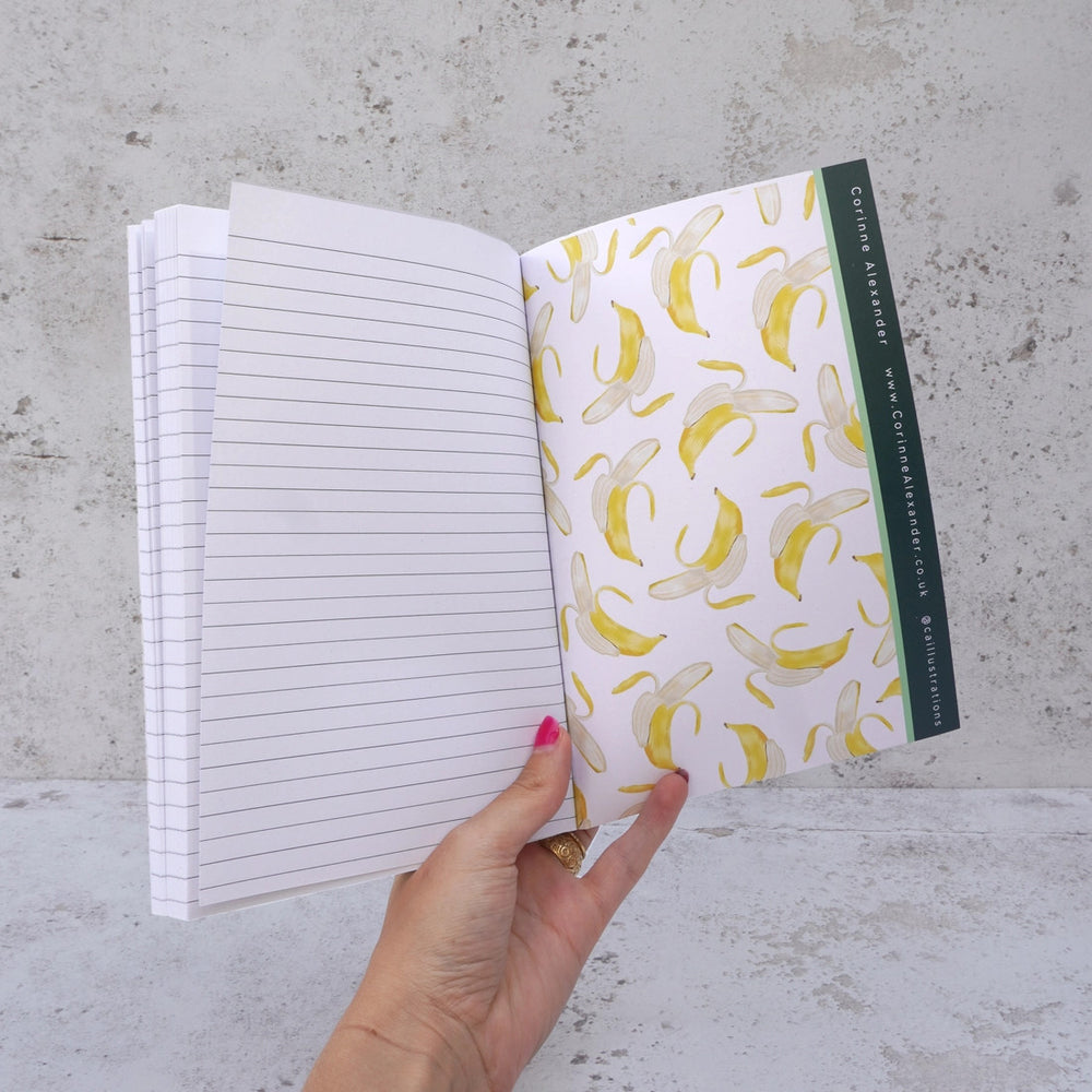 Banana A5 Notebook by Corinne Alexander. Made in the UK