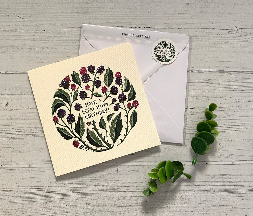 Have a Berry Happy Birthday Greeting card by Becky Amelia.